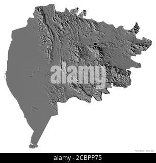 Form von Ta`izz, Gouvernement des Jemen, mit seiner Hauptstadt isoliert auf weißem Hintergrund. Höhenkarte mit zwei Ebenen. 3D-Rendering Stockfoto